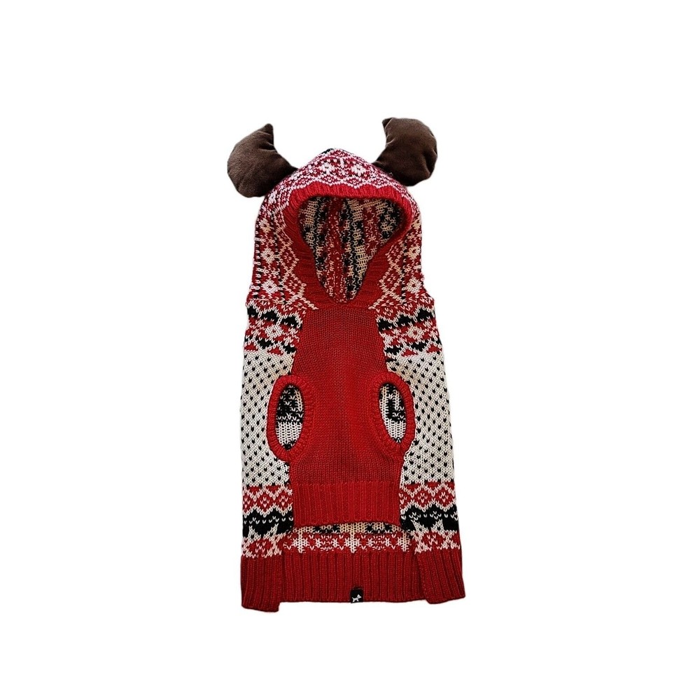 Christmas Reindeer Dog Sweater Size S/P Cozy Knit Holiday Red Black Dog Lover